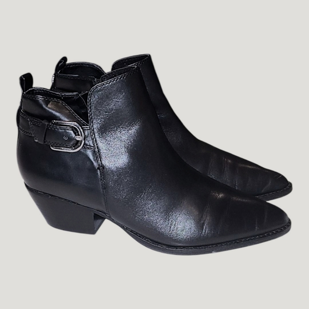 SAM EDELMAN, BLACK LEATHER 2" BLOCK HEEL  ANKLE BOOT SIZE 9.5, EUC - Picture 8 of 11